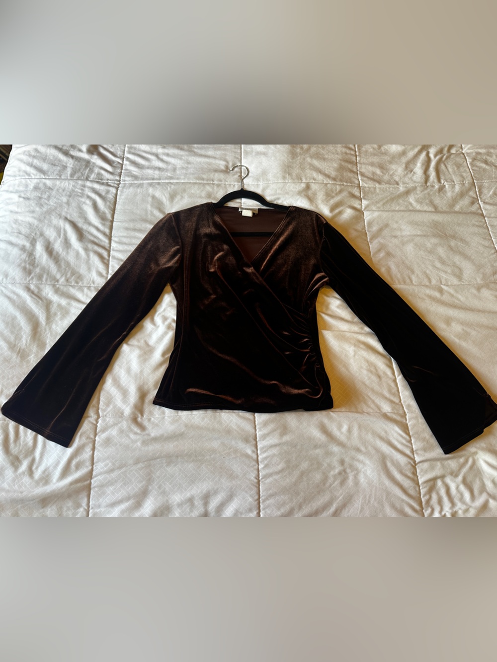 Metaphor Brown Velvet Wrap Top with Flared Sleeves